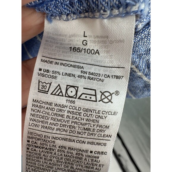 Old Navy Striped Shirt Dress L  Linen Blend Short Sleeve Button Front pockets - Picture 6 of 10